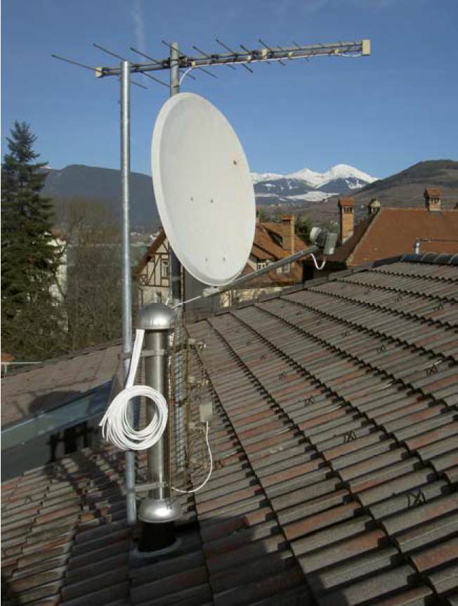 SA-Antennenmast in Inox, Antikondens mit integrierten Kabelanschlüssen ohne Dachpaketdurchdringung und mit hoher Windbelastbarkeit